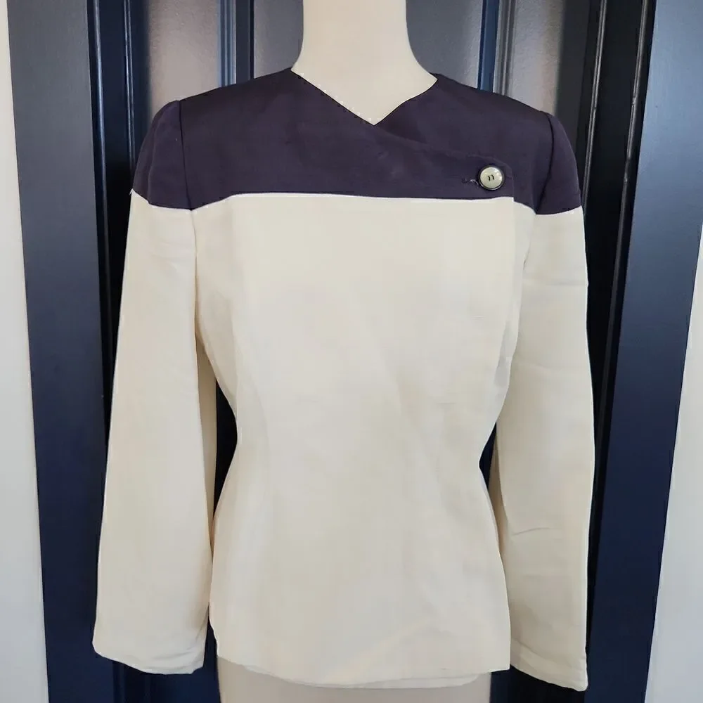 George Simonton Navy and White Silk Jacket Size 8